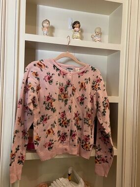 Vintage Kitty Hawk by Vivian Wang Floral Pink Button-Up Women's Sweater size Med
